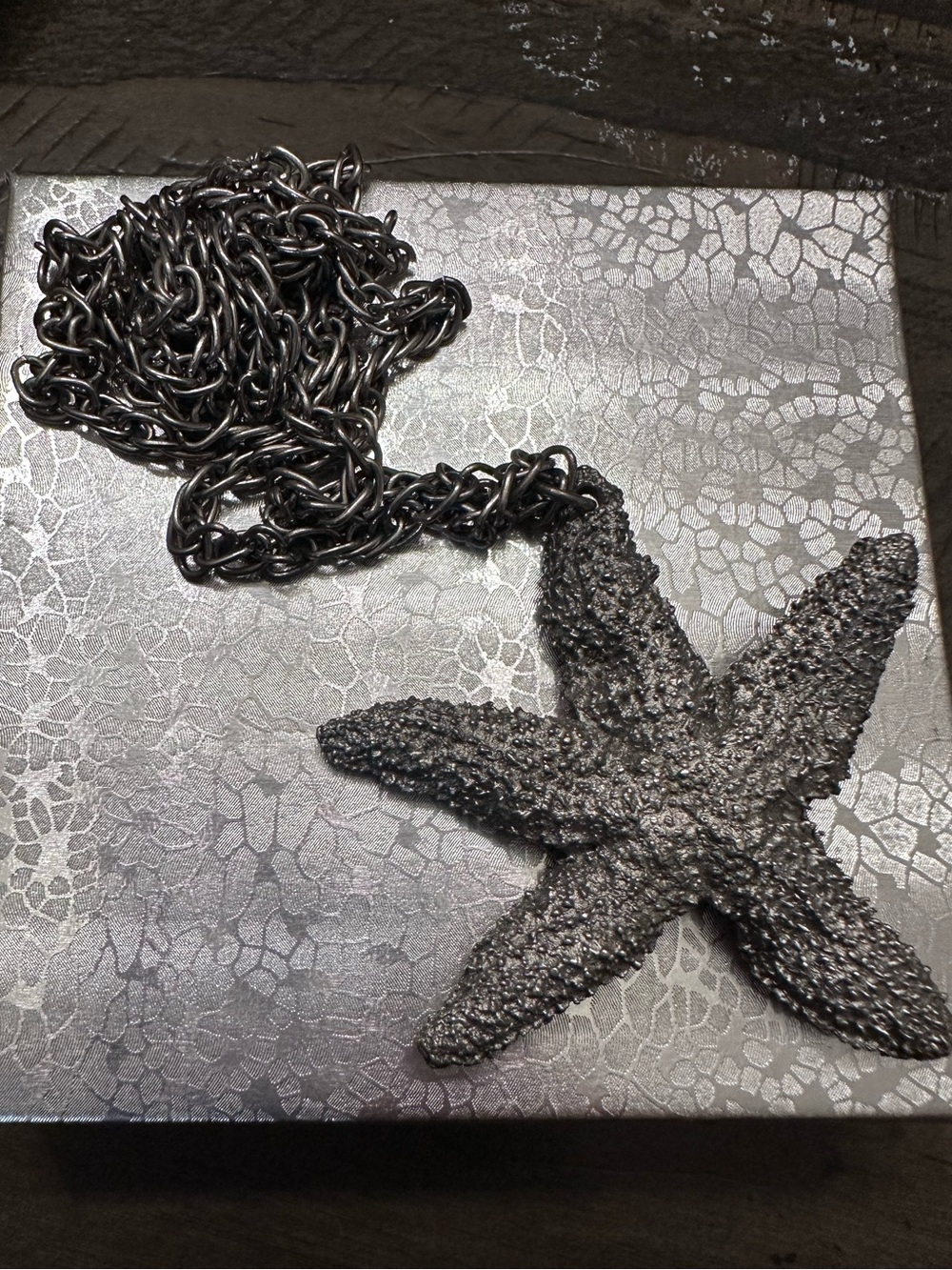 Vintage International Pewter Large Starfish Statement Necklace Beach Nautical